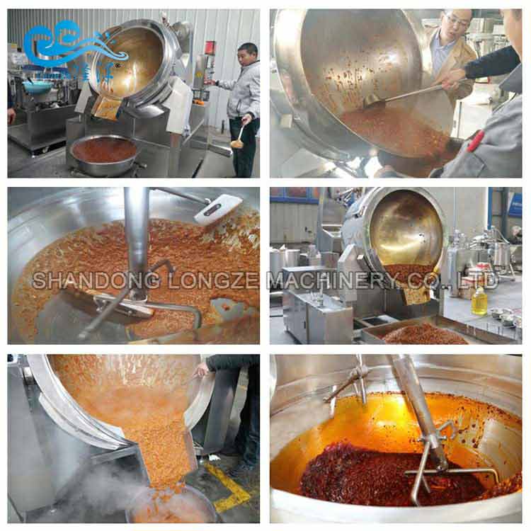 producing Hot Pot Sauce using Industrial Automatic Hot Pot Sauce Stir Fry Cooking Mixer