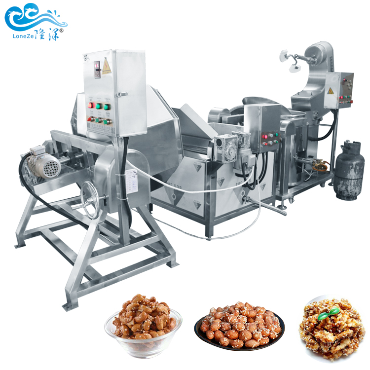 Full-automatic large-scale frying machine-field test of nuts hanging sugar