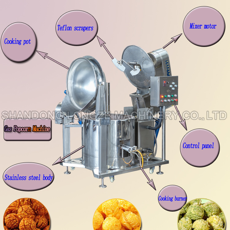 different parts of a gas heating industrial popcorn machine 