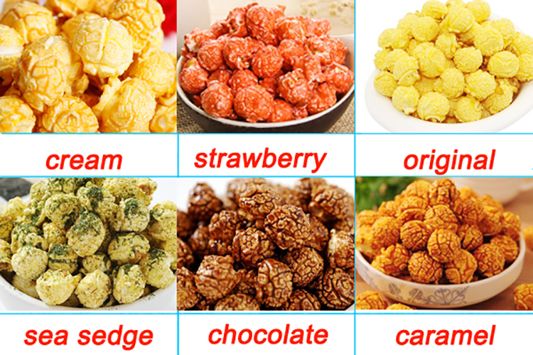 different kinds of popcorn produced by Industrial Ball-shaped Popcorn Machine 